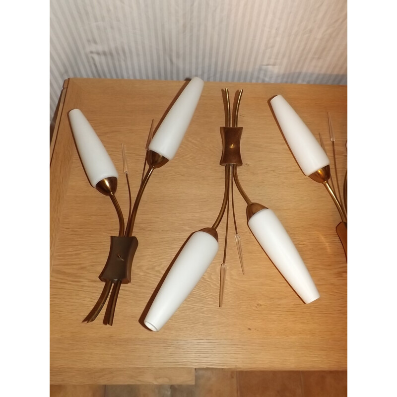 Set of 5 double wall lamps from Maison Lunel - 1950s