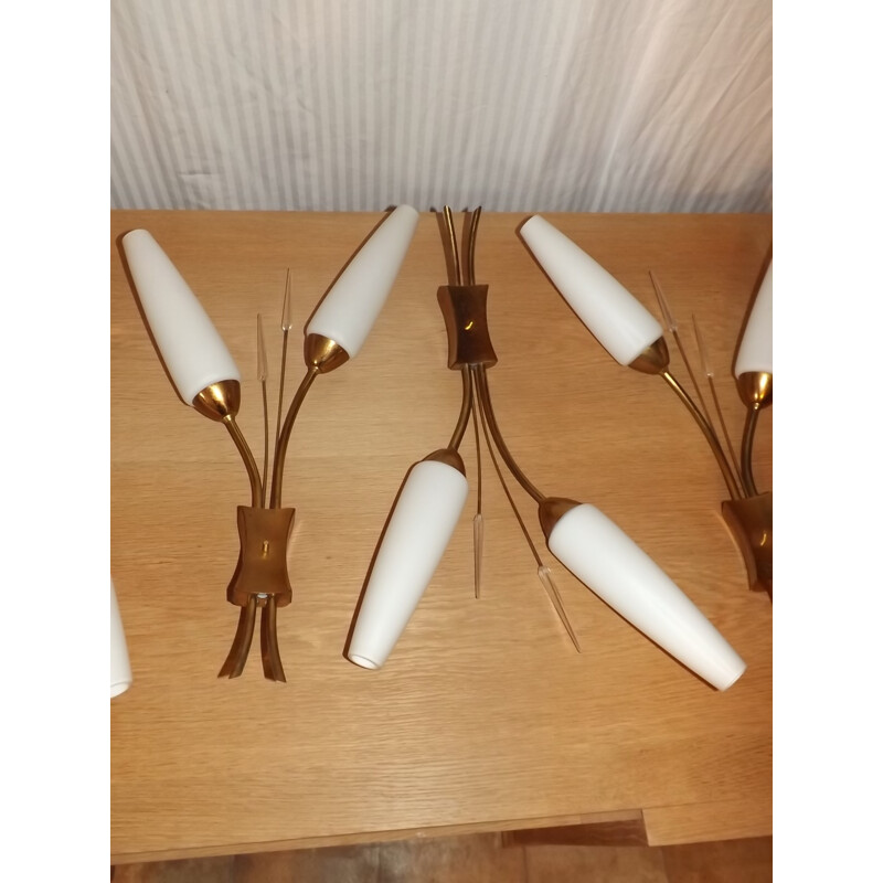 Set of 5 double wall lamps from Maison Lunel - 1950s