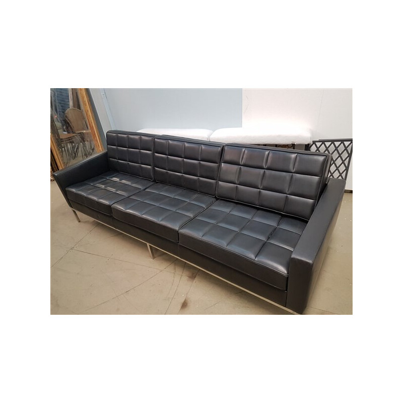 Vintage black Leather Sofa with 3 sitters - 1980s