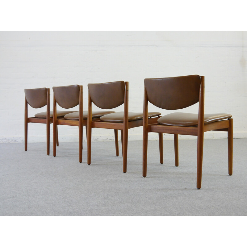 Set of 4 chairs in teak and leather, Finn JUHL - 1960s