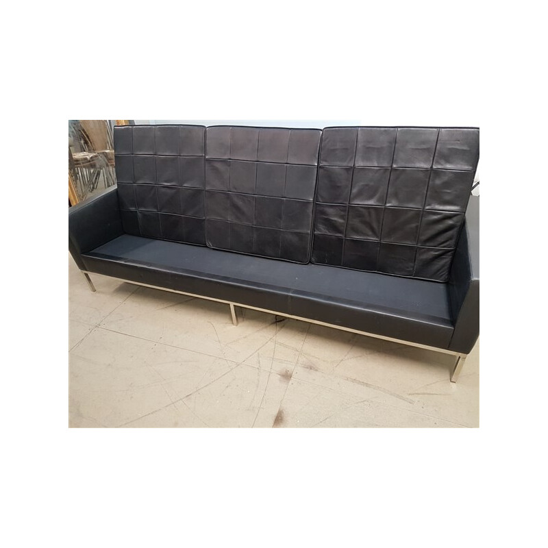 Vintage black Leather Sofa with 3 sitters - 1980s