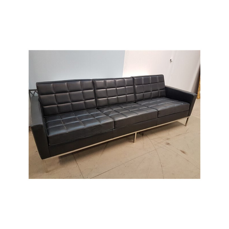 Vintage black Leather Sofa with 3 sitters - 1980s