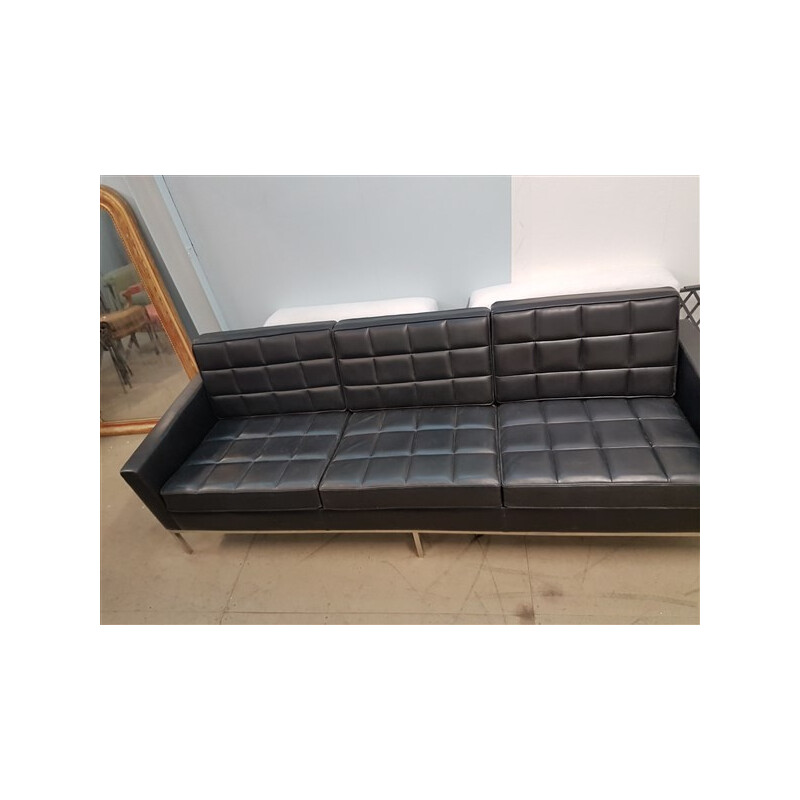 Vintage black Leather Sofa with 3 sitters - 1980s