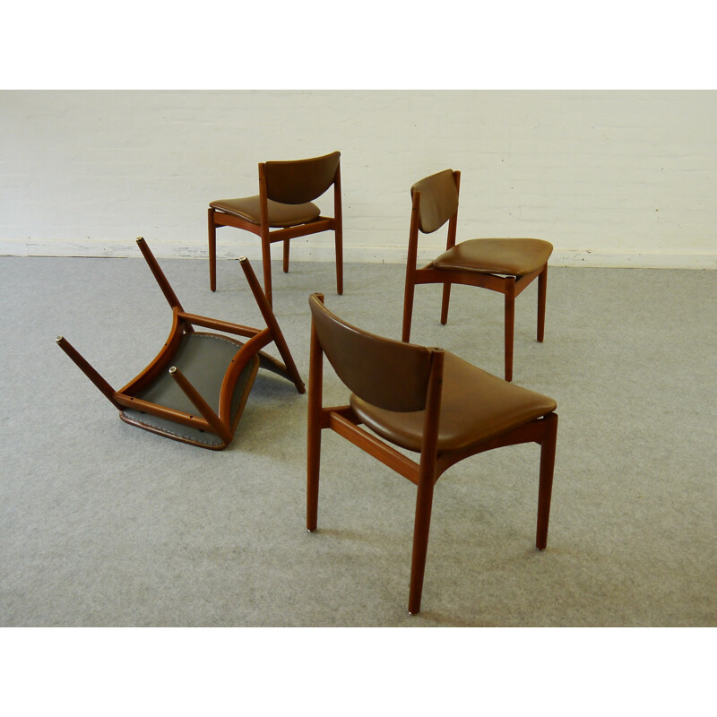 Set of 4 chairs in teak and leather, Finn JUHL - 1960s