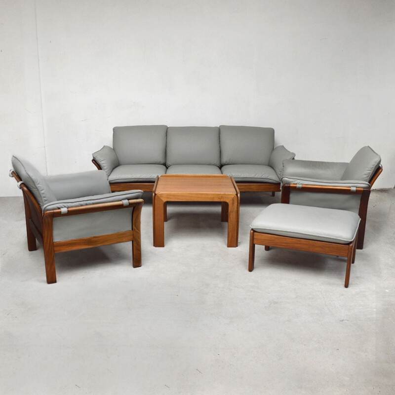 Vintage Scandinavian Rosewood and Leather Lounge Set - 1970s