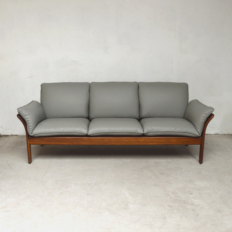 Ensemble de salon scandinave vintage en palissandre et cuir - 1970