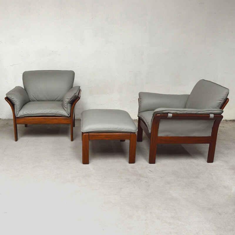 Vintage Scandinavian Rosewood and Leather Lounge Set - 1970s
