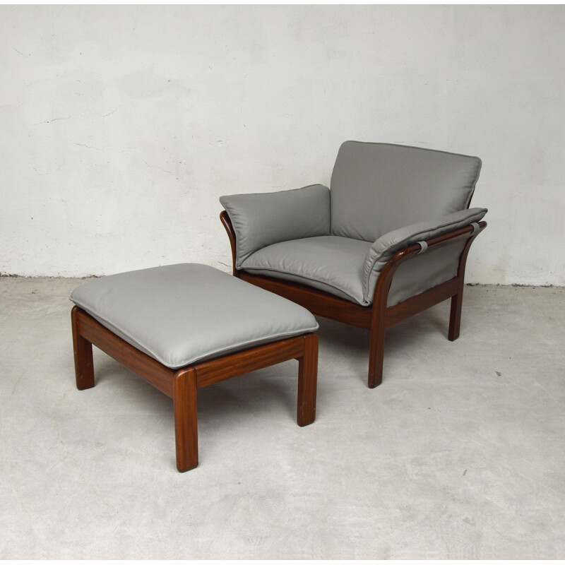 Vintage Scandinavian Rosewood and Leather Lounge Set - 1970s