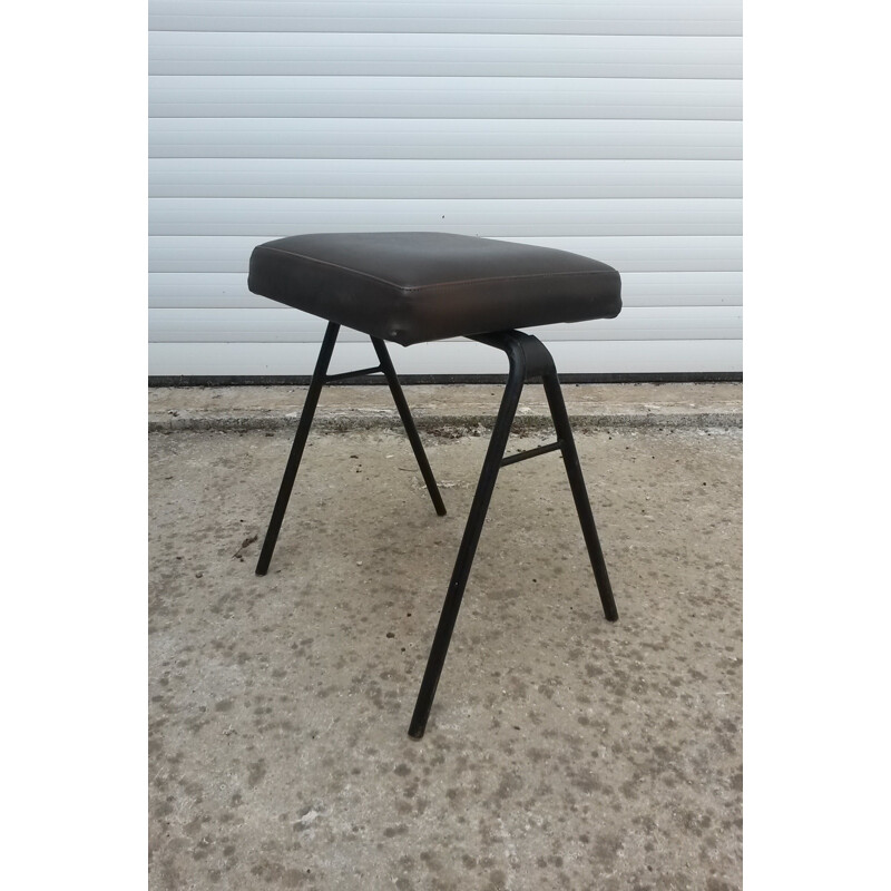 Italian Vintage black lacquered metal stool - 1950s