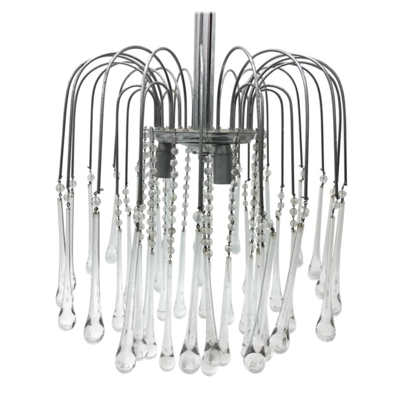 Vintage Three Lights Chandelier made of Murano Glass and Steel - 1960s
