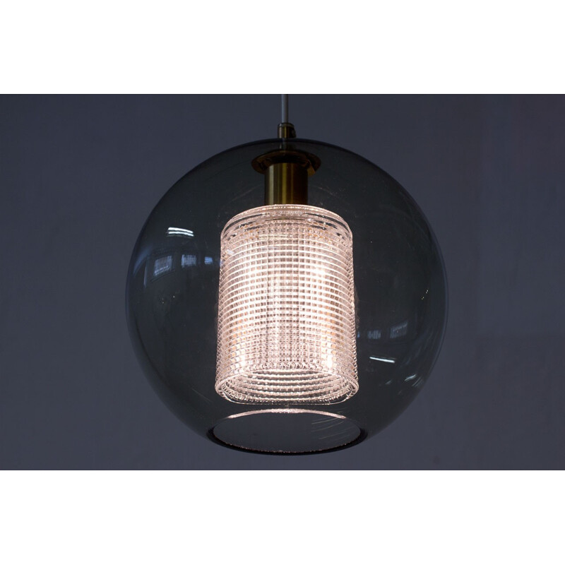 Vintage Glass & Brass Pendant Lamp by Carl Fagerlund for Orrefors - 1960s
