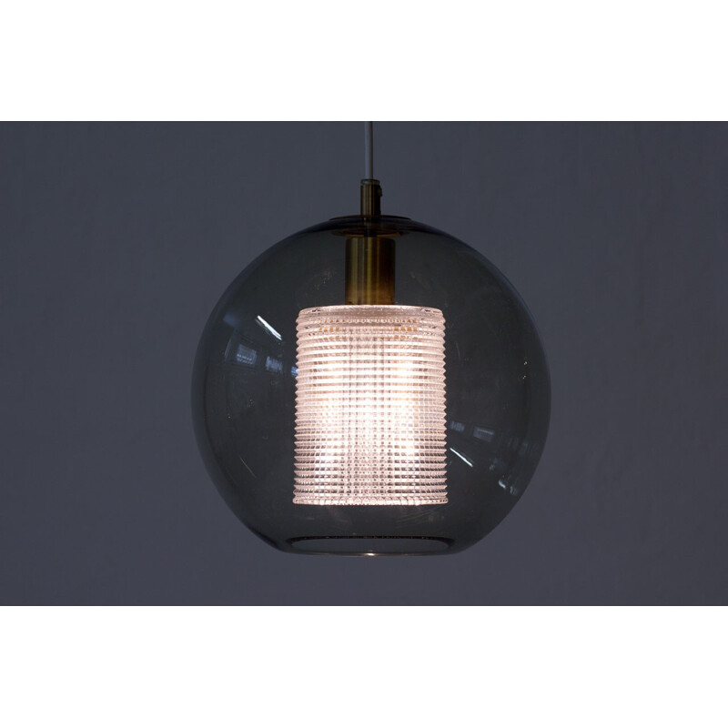 Vintage Glass & Brass Pendant Lamp by Carl Fagerlund for Orrefors - 1960s