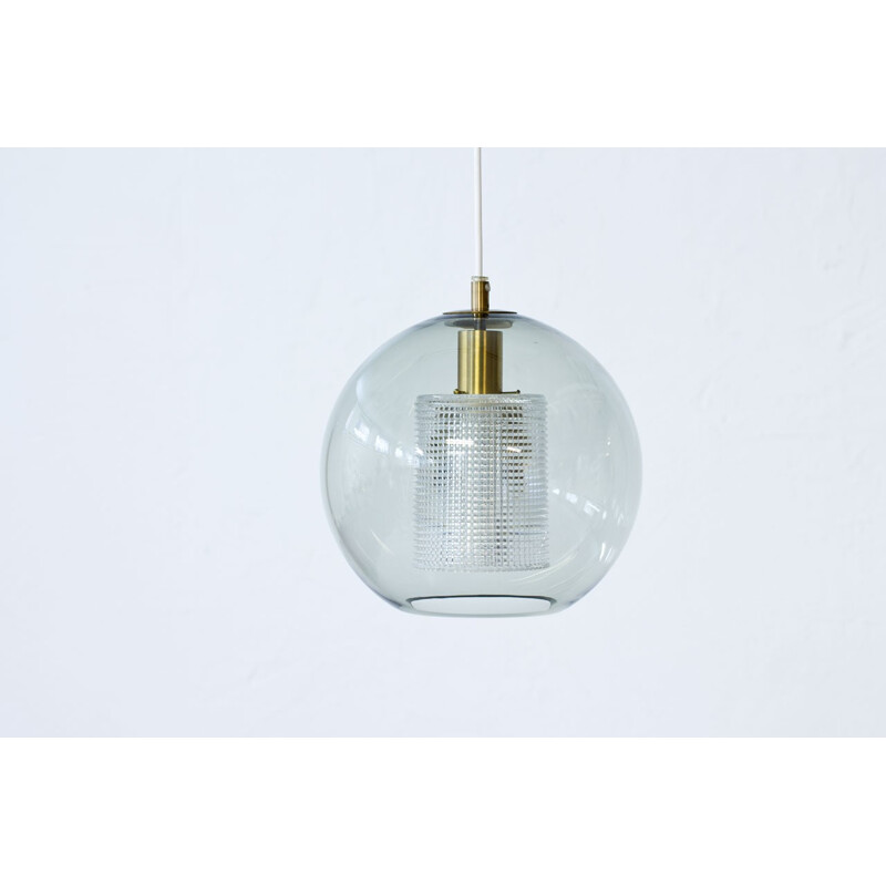 Vintage Glass & Brass Pendant Lamp by Carl Fagerlund for Orrefors - 1960s