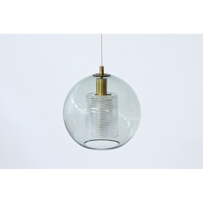 Vintage Glass & Brass Pendant Lamp by Carl Fagerlund for Orrefors - 1960s