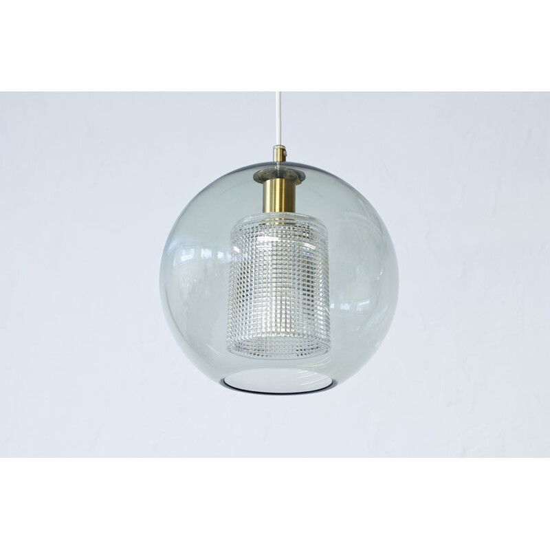 Vintage Glass & Brass Pendant Lamp by Carl Fagerlund for Orrefors - 1960s