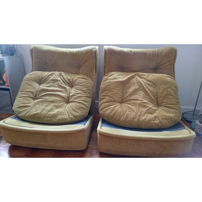Pair of vintage French armchairs for Airborne - 1970s