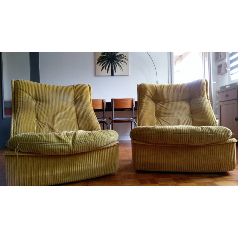 Pair of vintage French armchairs for Airborne - 1970s