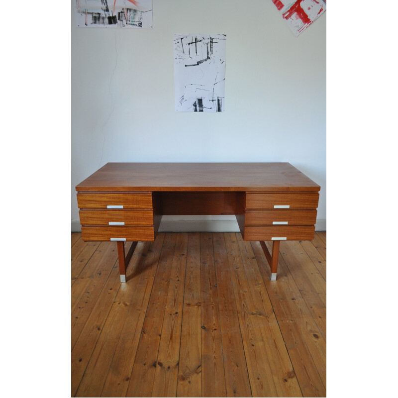 Vintage free standing teak desk model EP 401 by Kai Kristiansen for Feldballes Møbelfabrik - 1960s