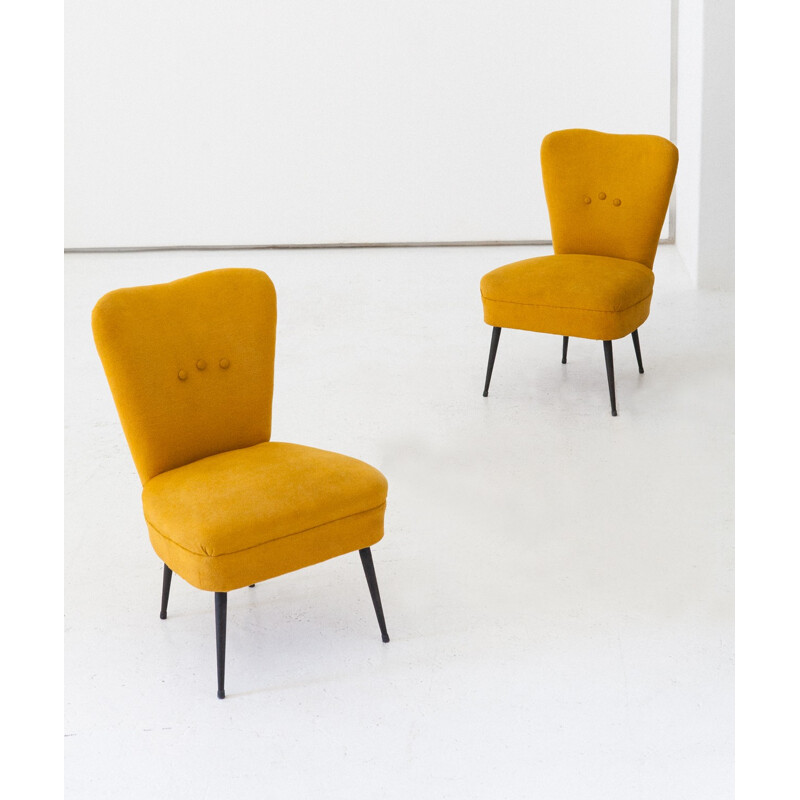 Pair of Vintage Easy Chairs Senape yellow fabric and Black iron legs - 1950s