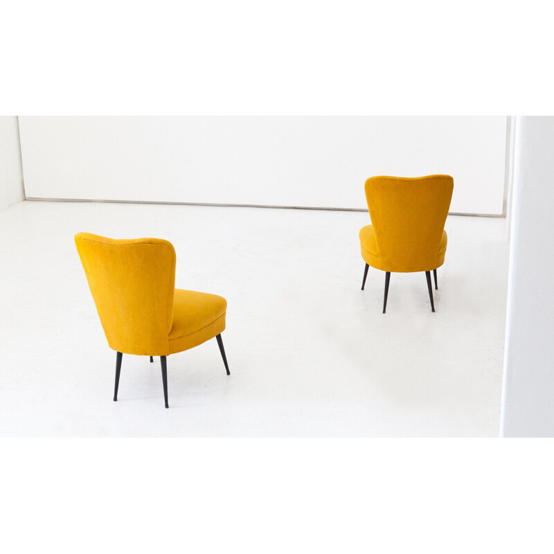 Pair of Vintage Easy Chairs Senape yellow fabric and Black iron legs - 1950s