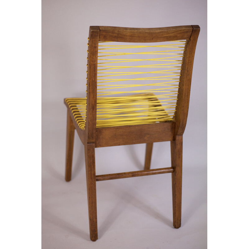 Set of 4 vintage yellow french chairs in oak & sadroplast by Louis Sognot  - 1955