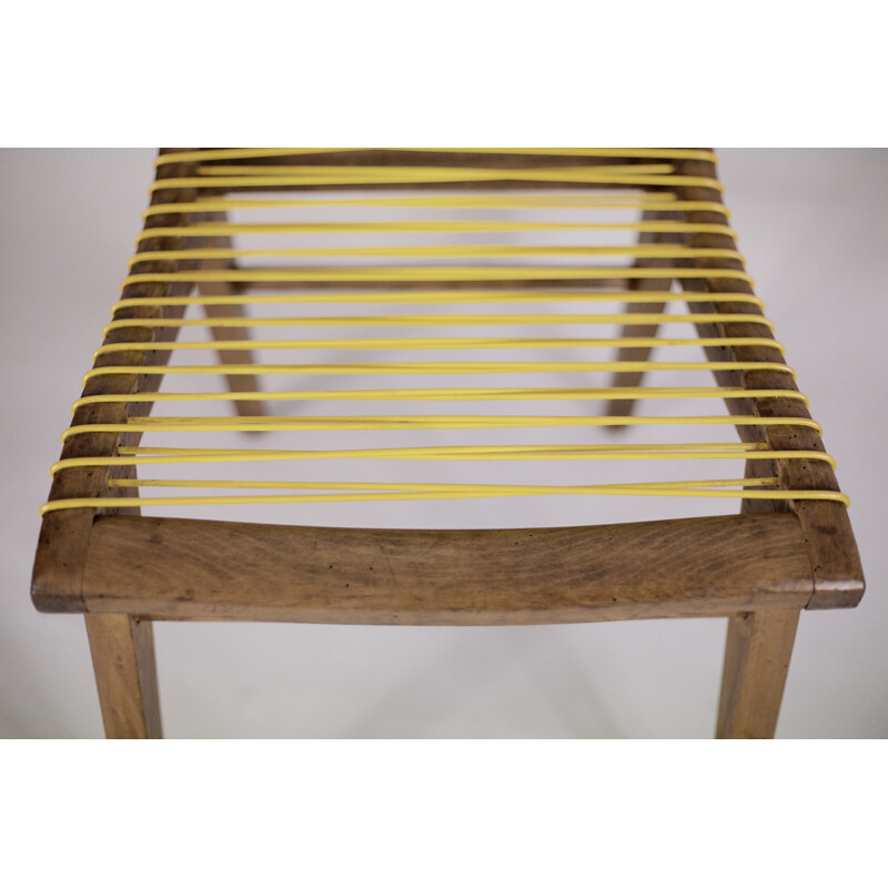 Set of 4 vintage yellow french chairs in oak & sadroplast by Louis Sognot  - 1955