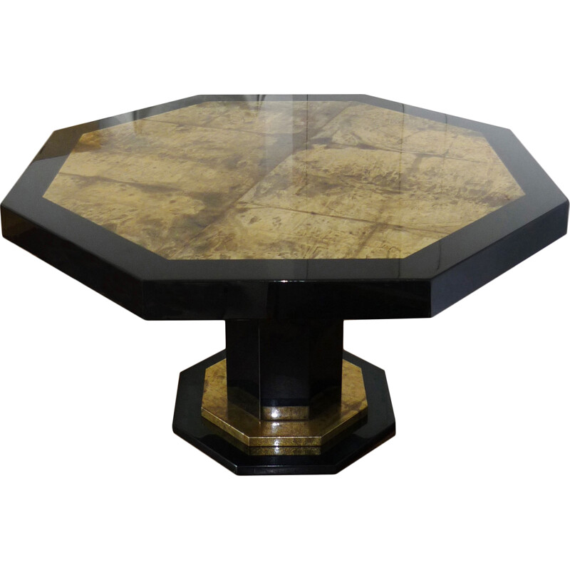 Vintage Dining table golden and black lacquered, Jean Claude MAHEY - 1970s