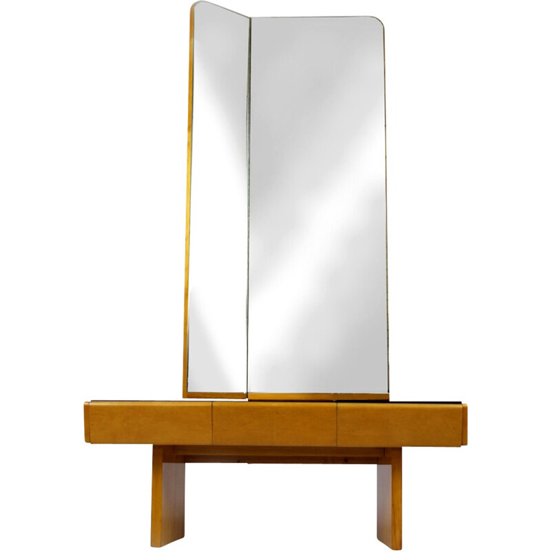 Vintage Wood Dressing Table with Mirror - 1960s