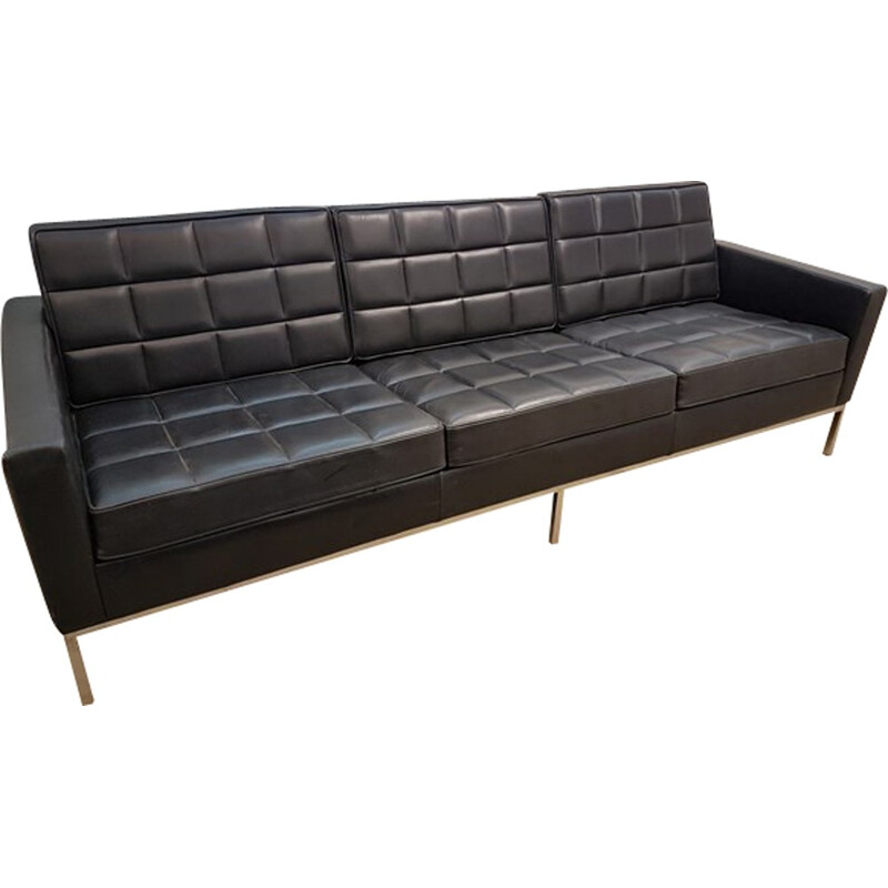 Vintage black Leather Sofa with 3 sitters - 1980s