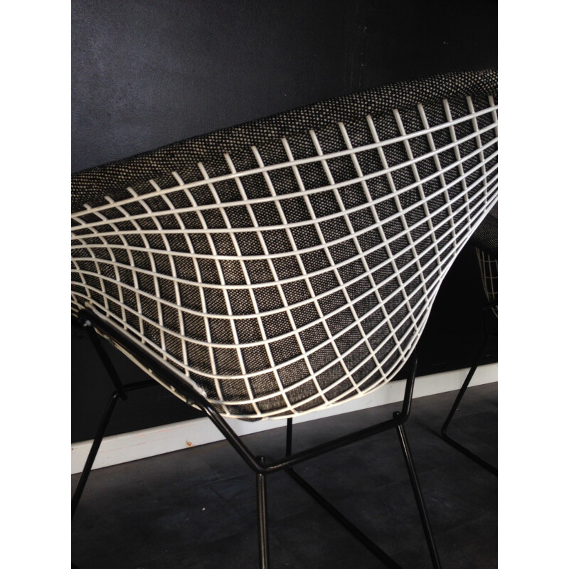 Diamond armchair in metal and grey fabric, Harry BERTOIA - 1950s