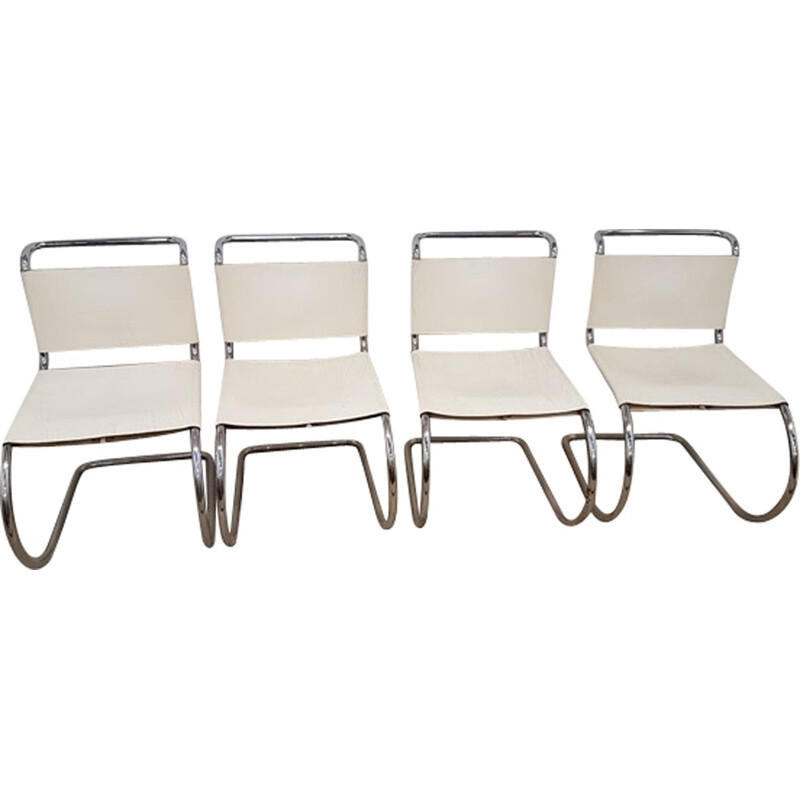 Suite de 4 chaises MR10 en cuir blanc de Mies Van Der Rohe par Knoll international - 1980