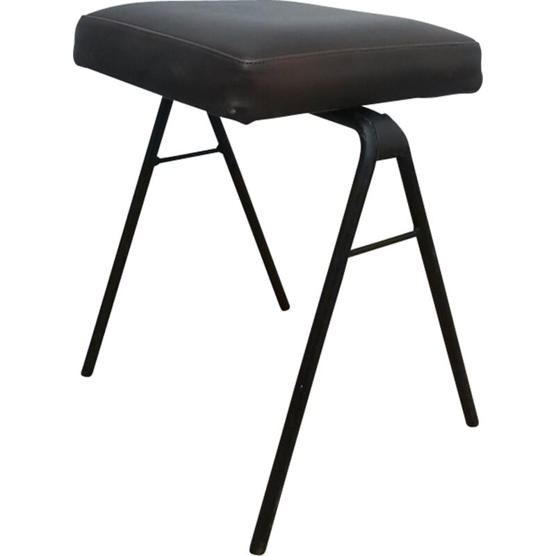 Italian Vintage black lacquered metal stool - 1950s