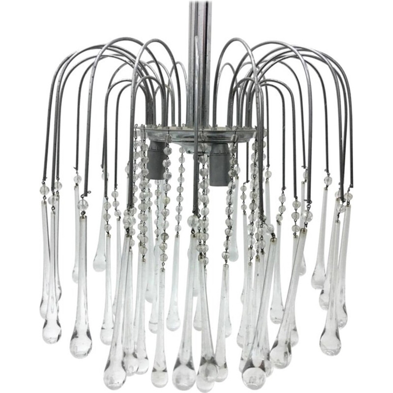 Vintage Three Lights Chandelier made of Murano Glass and Steel - 1960s