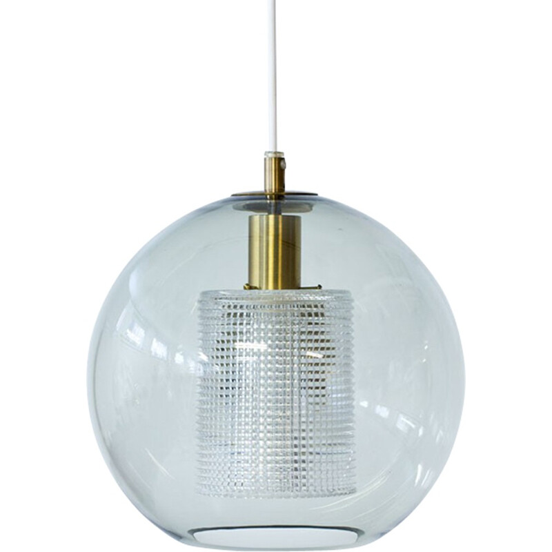 Vintage Glass & Brass Pendant Lamp by Carl Fagerlund for Orrefors - 1960s