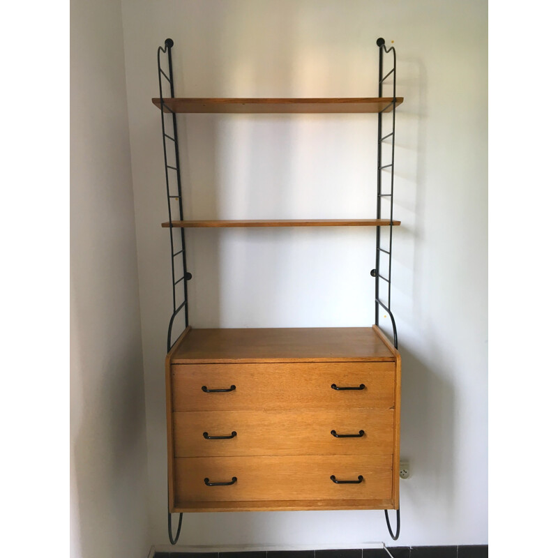 Vintage "String" oak shelves and chest of drawers - 1950s