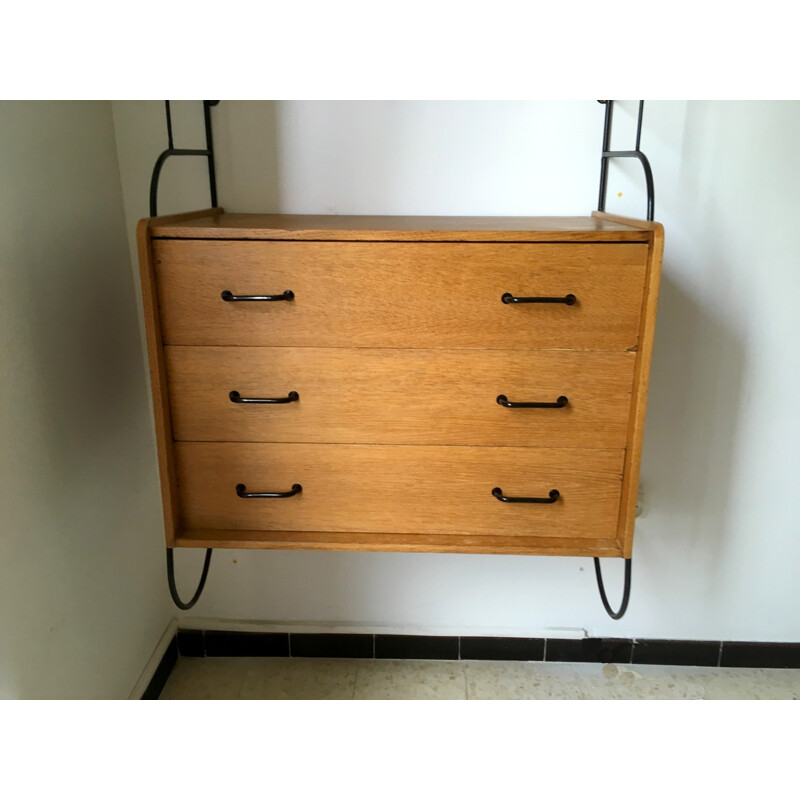 Vintage "String" oak shelves and chest of drawers - 1950s