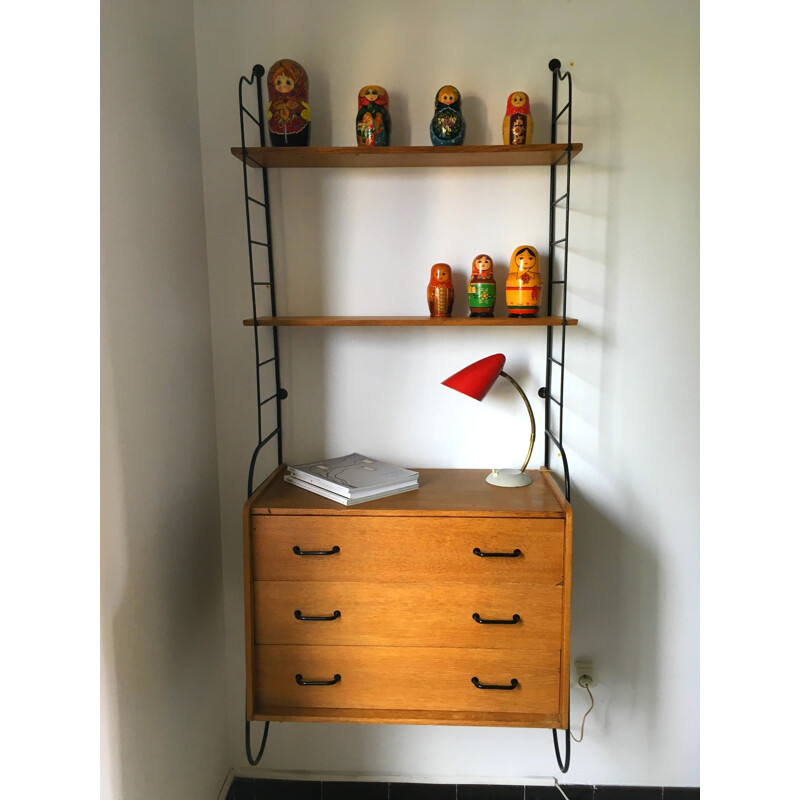 Vintage "String" oak shelves and chest of drawers - 1950s