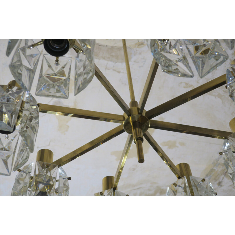 Vintage Large Geometrical Faceted Glass and Brass Chandelier by Kinkeldey - 1960s