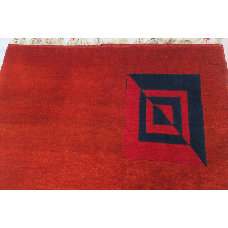 Vintage Bauhaus geometric hand-knotted rug - 1980s