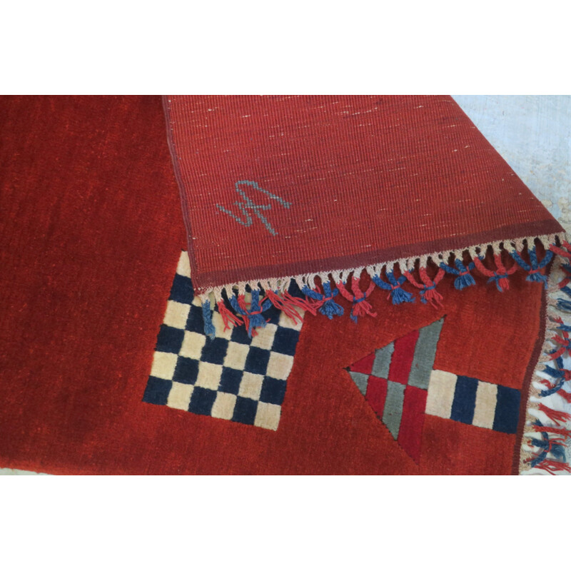 Vintage Bauhaus geometric hand-knotted rug - 1980s