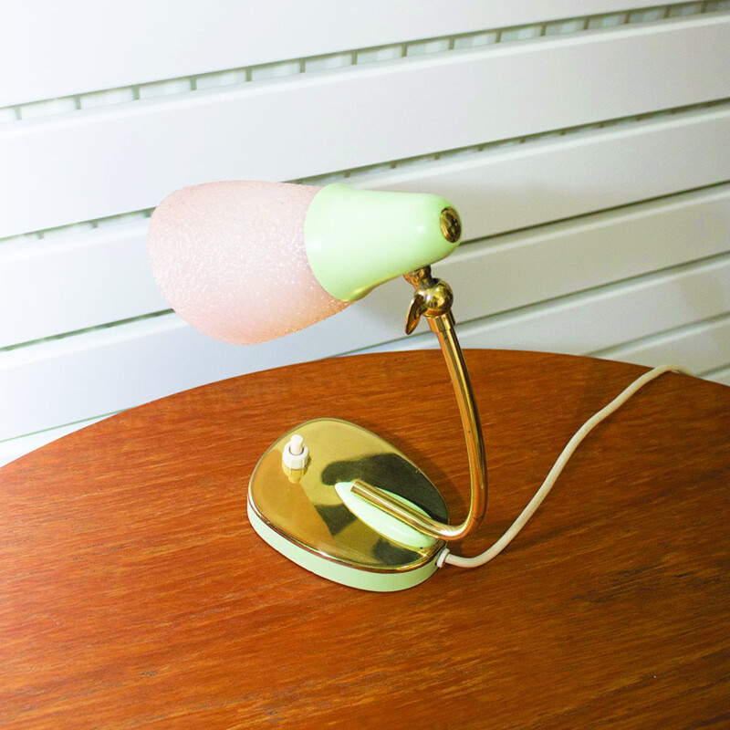 Petite lampe de table vintage verte et rose - 1950
