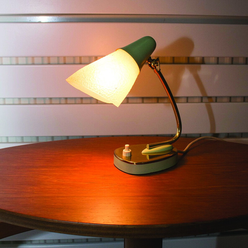 Petite lampe de table vintage verte et rose - 1950