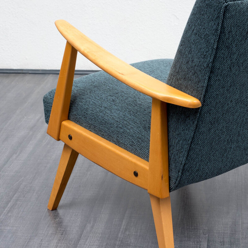 Fauteuil vintage bleu en hêtre - 1950