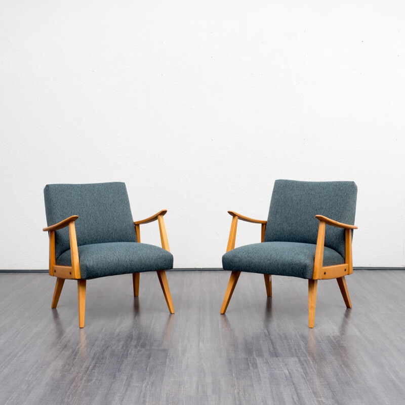 Vintage blue armchair made in ashwood - 1950s