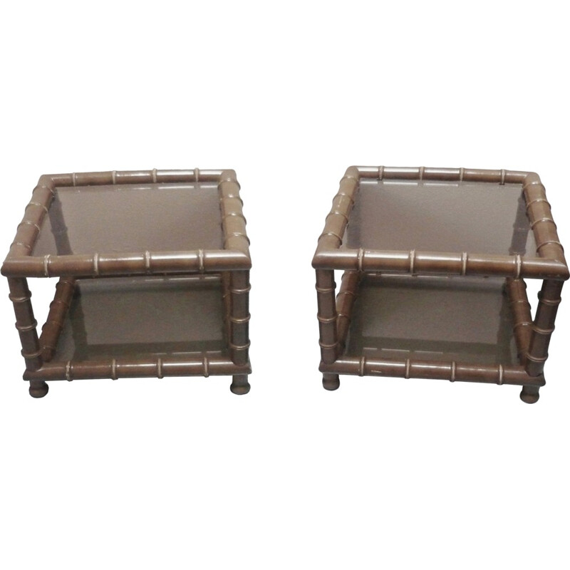 Vintage pair of wooden side tables - 1970s