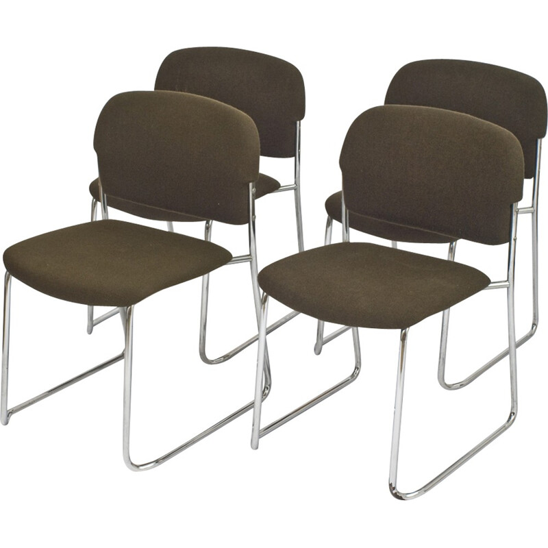 Set of 4 Vintage black fabric chairs - 1970s