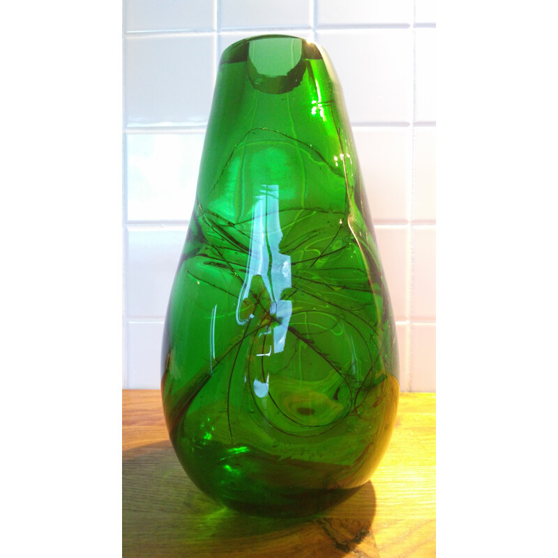 Grüne Vintage-Vase, Tschechoslowakei 1970