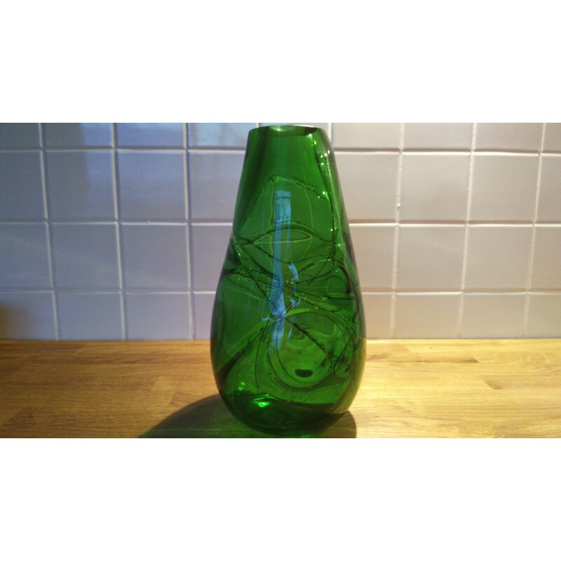 Grüne Vintage-Vase, Tschechoslowakei 1970