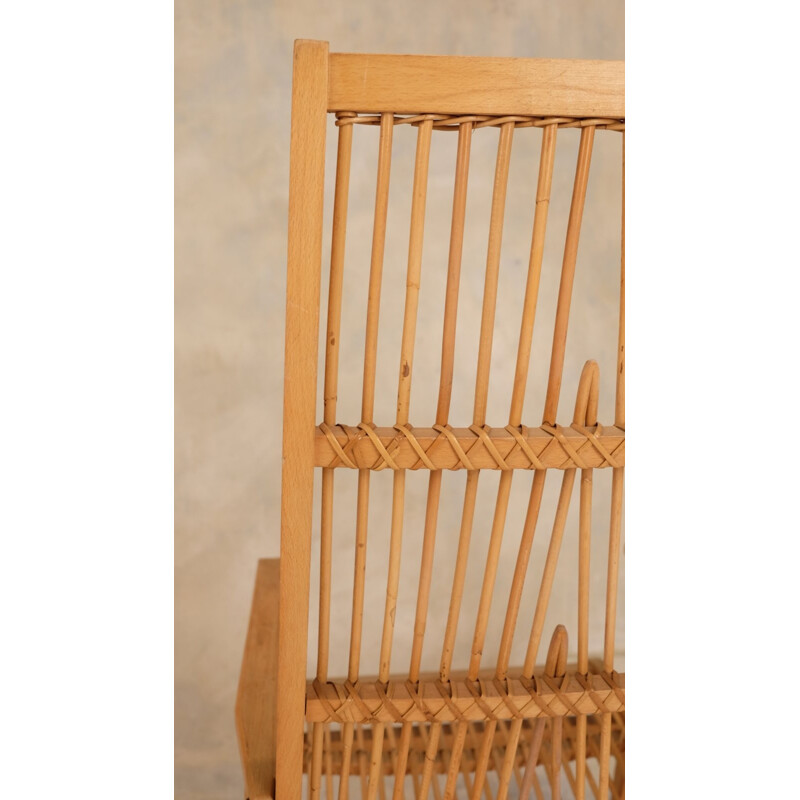 Vintage Rocking Chair in rattan and wood - 1960s