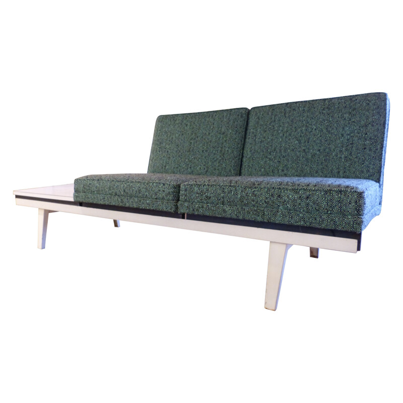 Two seater bench and modular side table in wood, metal and fabric, Georges NELSON - 1980s